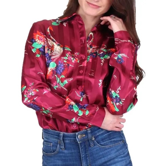 Juicy Couture Satin Swan Shirt size Large - Picture 1 of 3